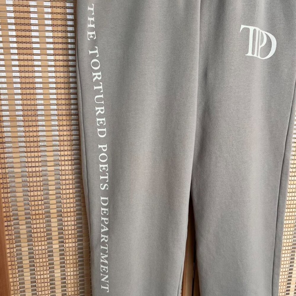 Beige Taylor Swift Tortured Poets Department merch sweatpants size M - Picture 2 of 4